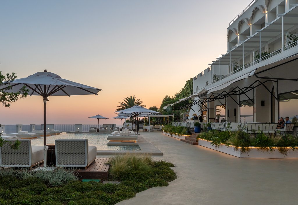exterior view by sunset