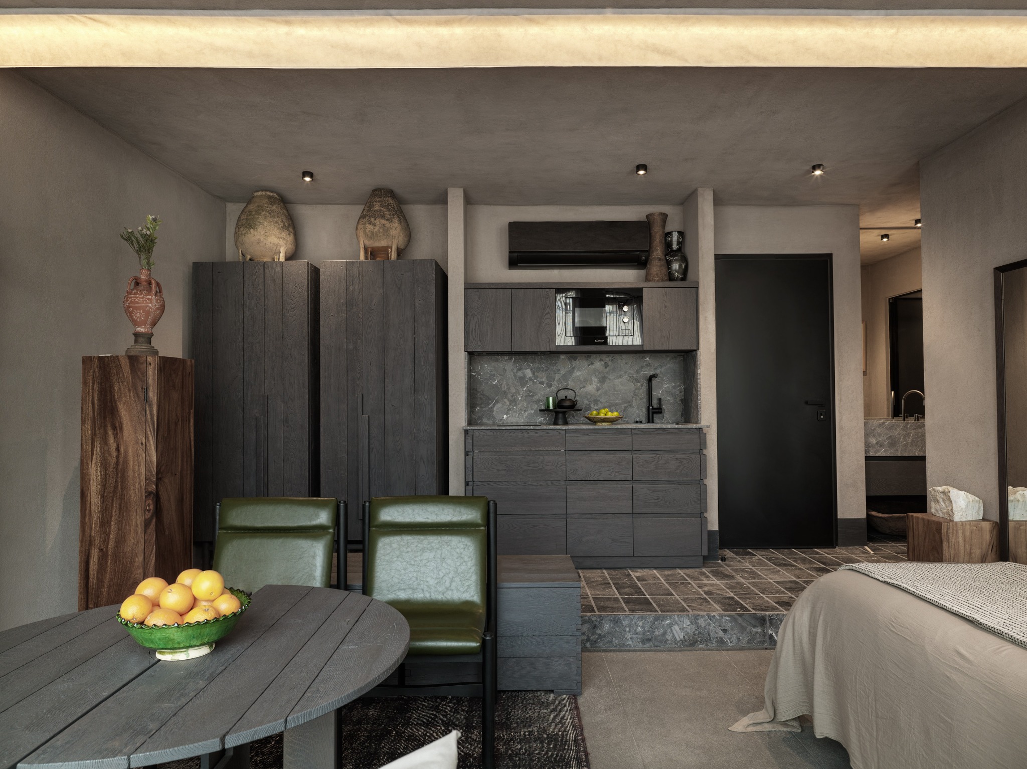 monastik living compacte kitchenette in suite caractere