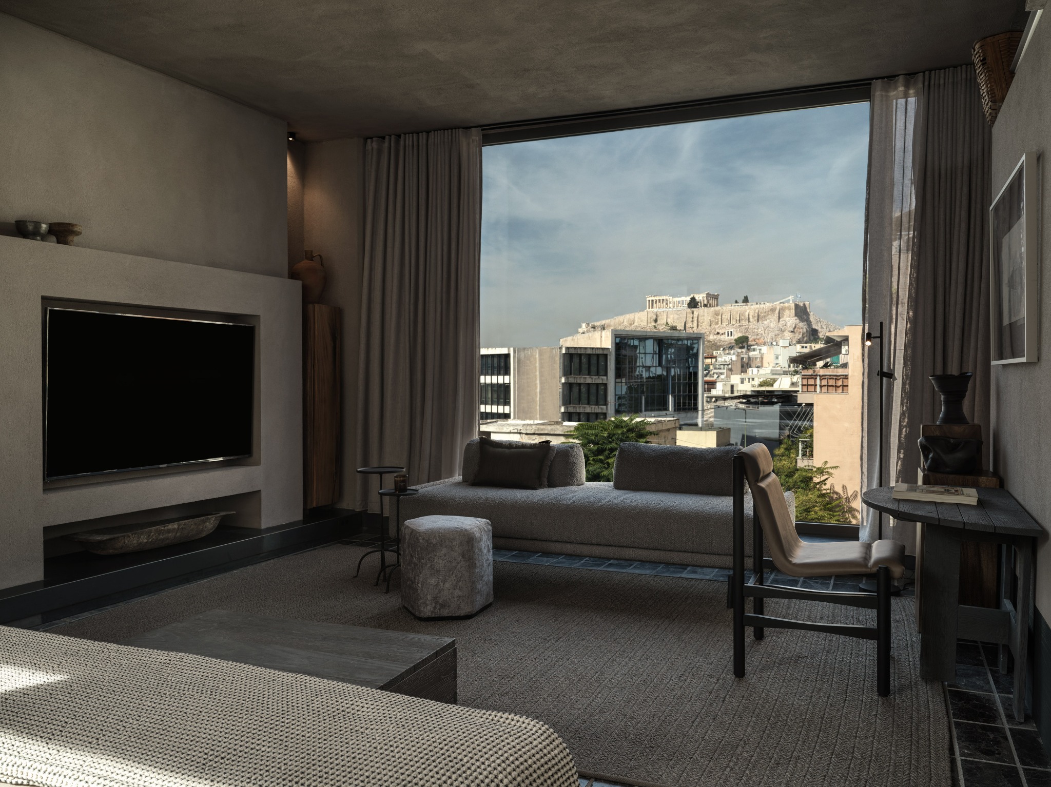 monastik living luxe zithoek met akropolis uitzicht caractere